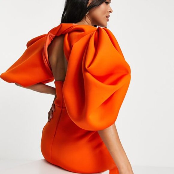 Asos design structured orange maxi dress with exagerated sleeves - Picture 3 of 3